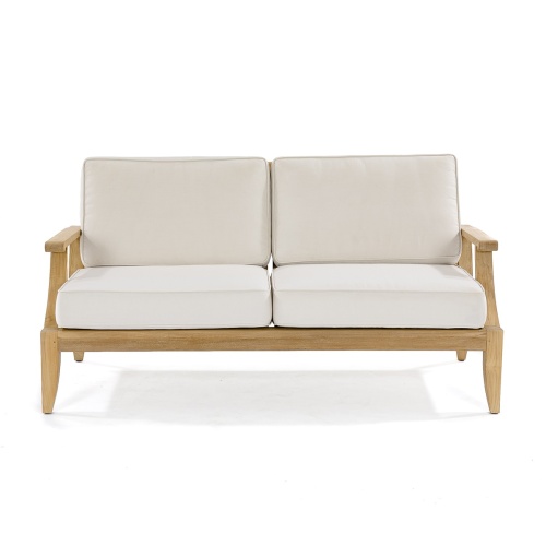 13152dp laguna teak loveseat with canvas colored cushions front view on white background