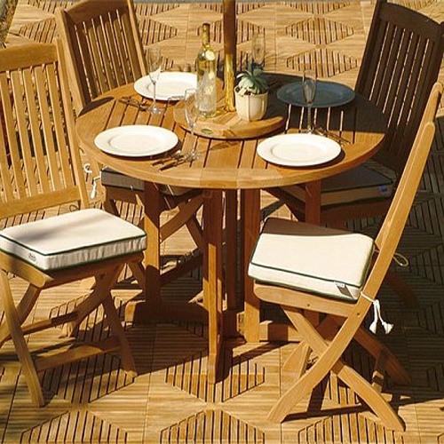 70036 5 piece Barbuda Teak Dining Set on teak diamond tiles flooring side view