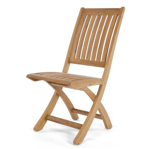 70018 Buckingham Barbuda folding teak side chair angle side view on white background