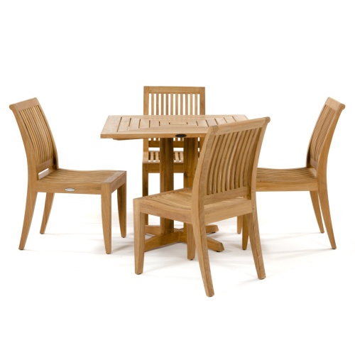 70292 Pyramid Laguna 5 piece teak Dining Set side angled view on white background