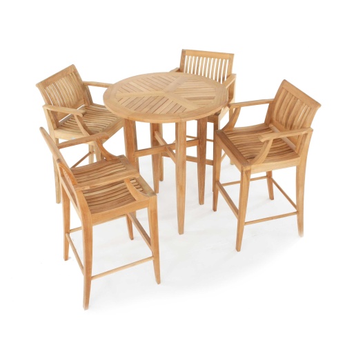 Laguna 5 pc Teak Round Bar Table Set | Westminster Teak