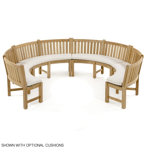 70383 Buckingham Curved Bench showing 4 together with optional seat cushions in angled front view on white background