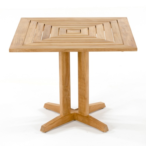 70455 Odyssey Pyramid teak 36 inch square dining table angled top view on white background