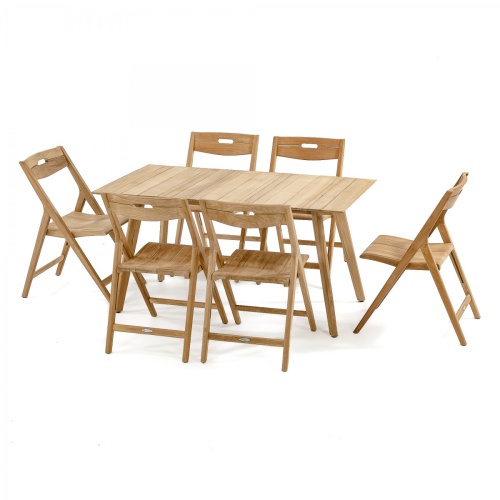 70518 Surf 7 piece teak folding Dining Set side angled on white background