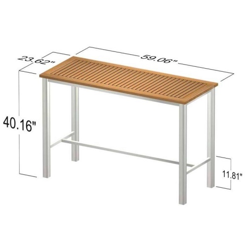 70632 Vogue stainless steel and teak rectangular table autocad on white background