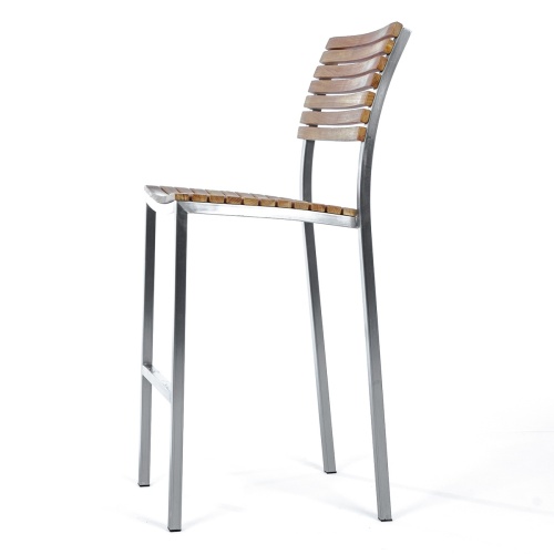 21510 Vogue Teak and Stainless Steel Bar Stool in side view on white background