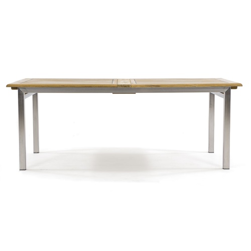 25025 Vogue teak and stainless steel extension dining table side profile on white background