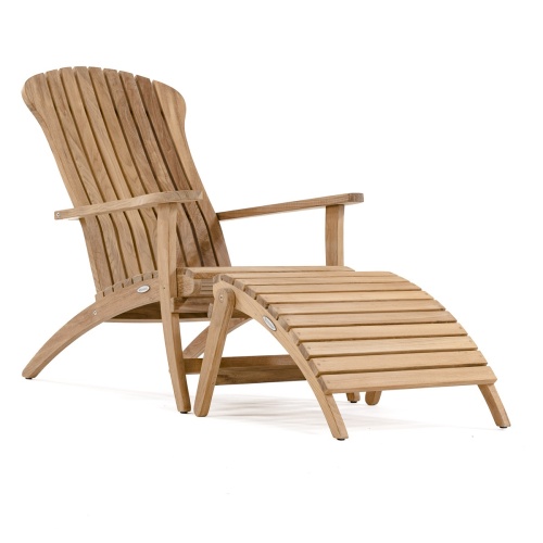 70781 Teak Adirondack Lounge Chair with optional teak ottoman footrest front angled view on white background