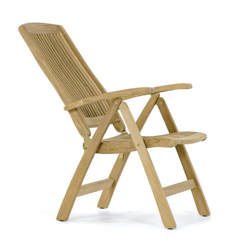 70785 Barbuda teak Reclining Chair side view in 1 of the 6 reclining positions on white background