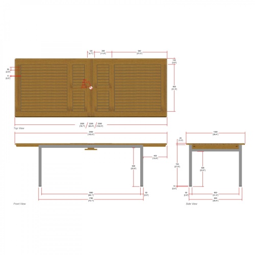 70828 Vogue dining table showing autocad of table top and side view and end view on white background 