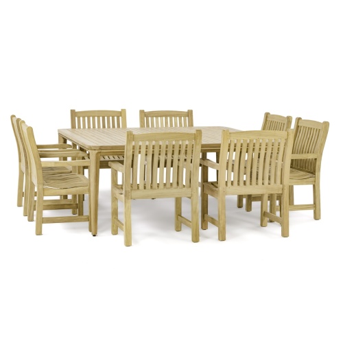 70878 Veranda 9 piece Square teak Dining Set angled view on white background