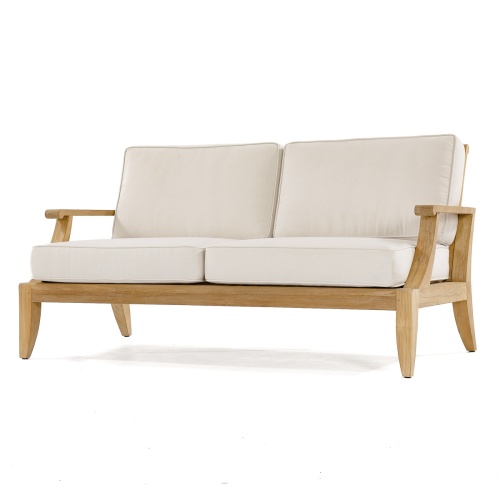 13121dp laguna teak loveseat with cushions front angle profile on white background