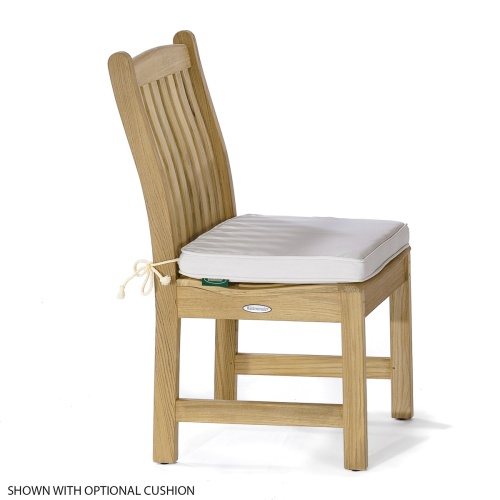 11315 Veranda teak Side Chair facing right with optional canvas color cushion on white background