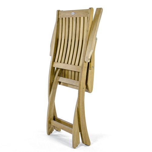 12602S Barbuda teak Folding Arm Chair folded flat for storage on white background