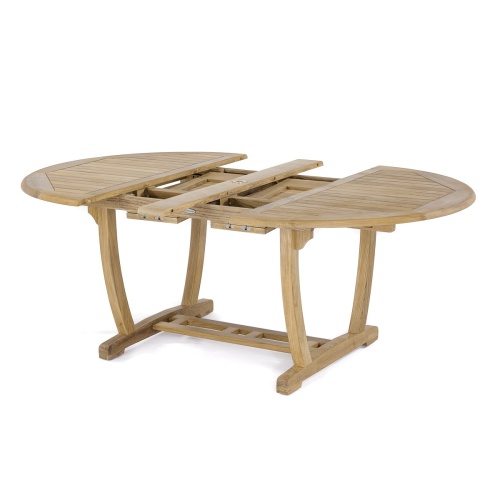 15548 Martinique Teak Extension Table extended showing butterfly leaves inside table on white background