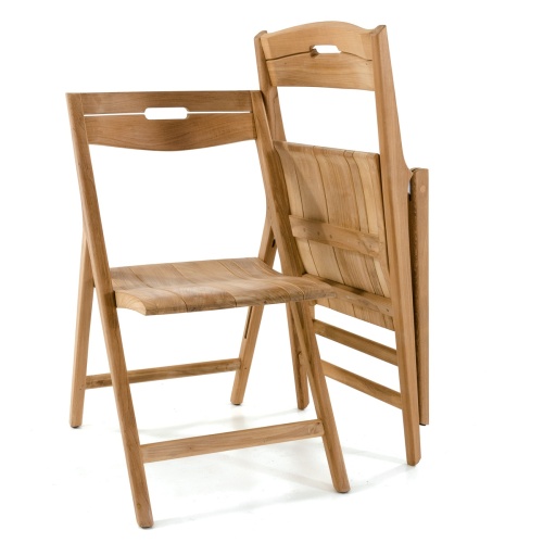 11916 Surf Teak Folding Side Chair showing 2 chairs one folded and leaning up against the other chair in open position on white background