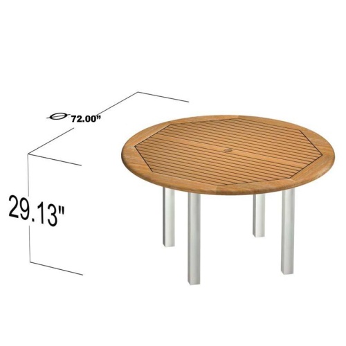 70488 Vogue Laguna teak and stainless steel 6 foot diameter table angled autocad on white background