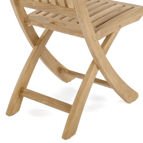 11602S Barbuda Teak Folding Chair showing closeup view of right side and back of chair on white background