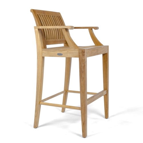 70632 Laguna teak Barstool with armrest side angled on white background