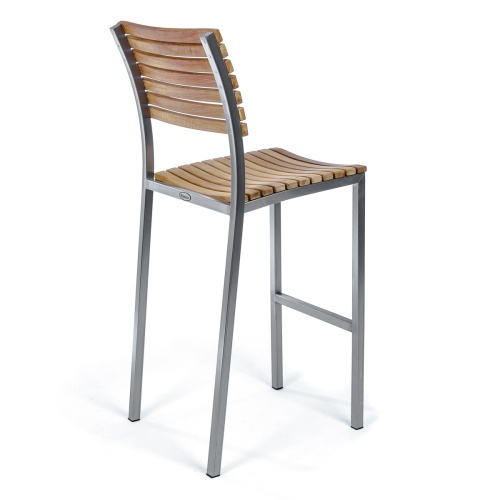 21510 Vogue Teak and Stainless Steel Bar Stool in rear angled view on white background