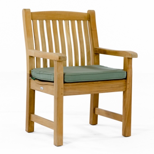 12218 Veranda teak dining armchair facing right front with optional cushion on seat on white background