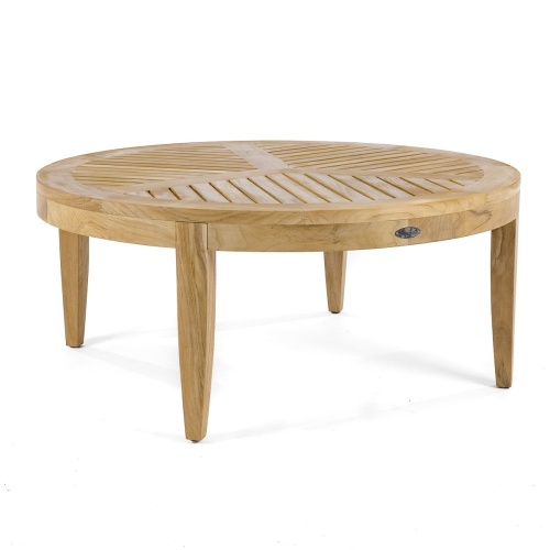 70849 Laguna round teak coffee table angled on white background