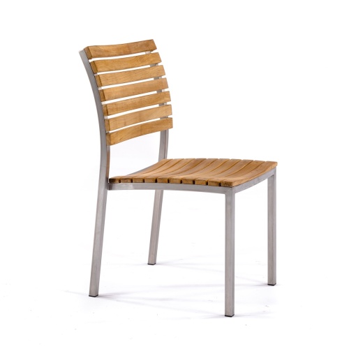 70937 Vogue stainless steel and teak armchair right side angled view on white background