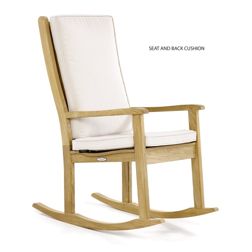  12223 veranda teak rocking chair with seat and back cushion side view on white background