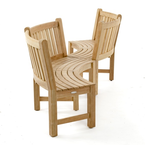 13852 Buckingham 6 foot Teak Bench Set of 2 together in S pattern end view on white background