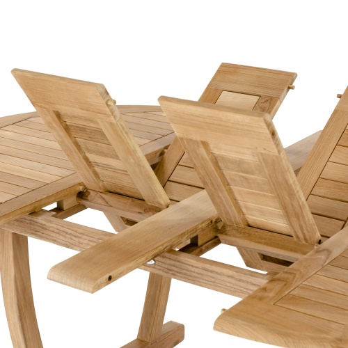 15548 Martinique Teak Extension Table closeup side view with butterfly leaves partially extended on white background