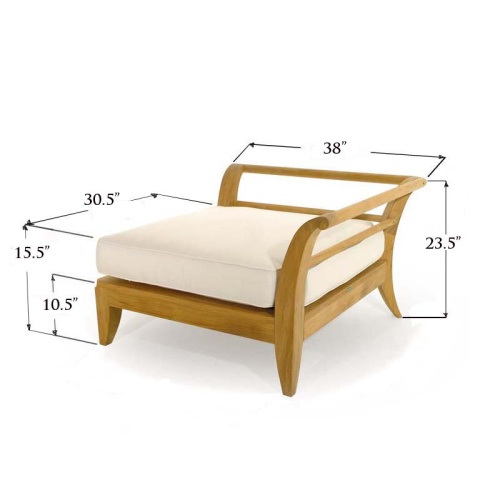 16765dp aman dais teak corner sectional base showing a canvas colored cushion with autocad  back  side view on a white background