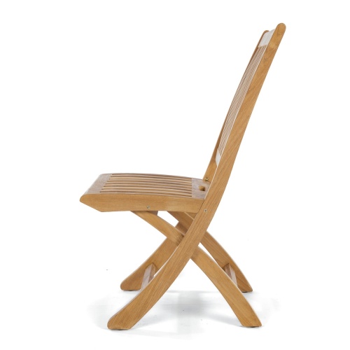 70018 Buckingham Barbuda folding teak side chair side profile on white background