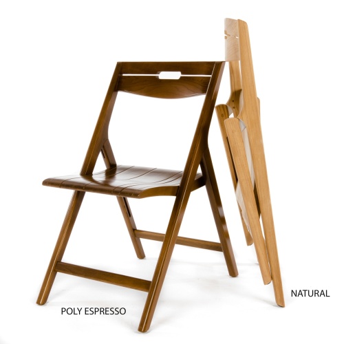 70146 Surf Nevis Dining Set showing 2 side chairs with one opened in poly expresso finish side angled and the other in folded position leaning against the opened chair on white background