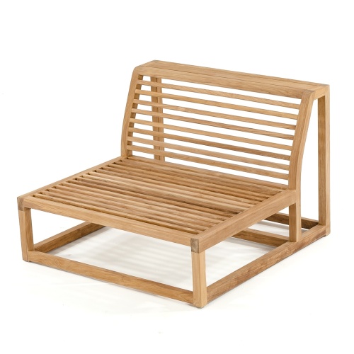 70232 Maya Deep Seating Cushioned Slipper Chair teak slatted frame angle view on white background 