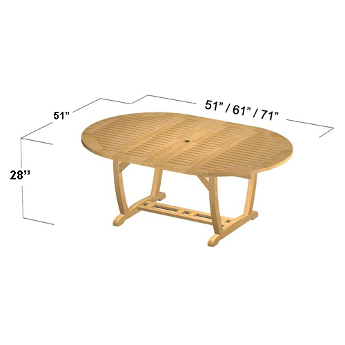 15548 Martinique Oval teak dining extendable table autocad in angled top view on white background