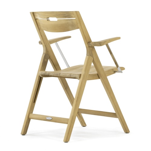 70474 Surf Barbuda teak folding chair bottom leg showing floor glide on white background