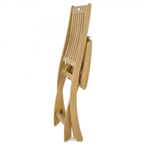 11602S Barbuda Teak Folding Chair folded flat for storage on white background