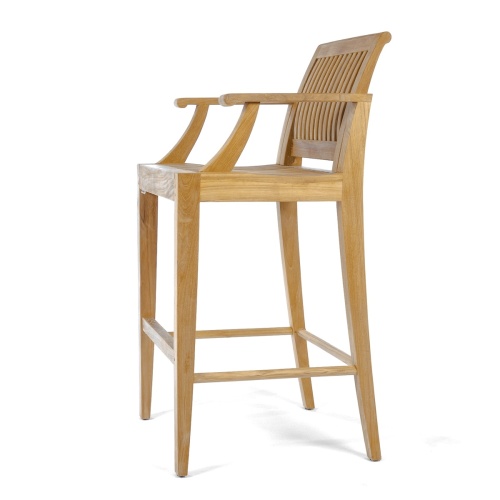 70632 Laguna teak Barstool with armrest left side angled on white background