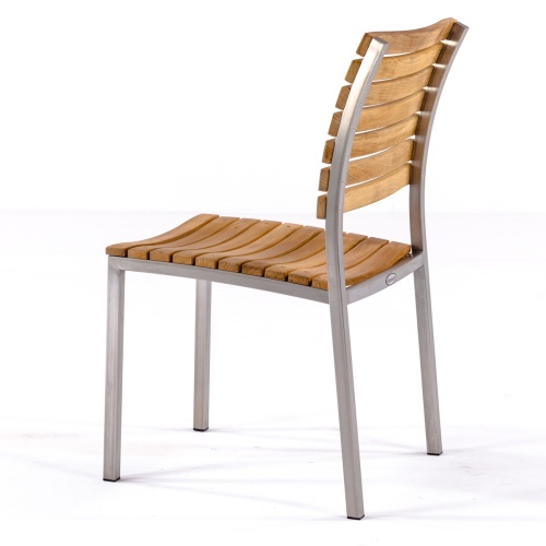 21007 Vogue teak and 304 stainless steel side chair in left side view on white background