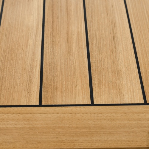 25025 Vogue extension dining table showing closeup of table top with sikaflex marine sealant between teak slats