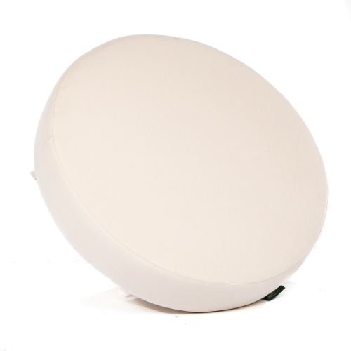 18170 Kafelonia coffee table Round canvas colored Sunbrella Ottoman Cushion bottom view of velcro tabs on white background