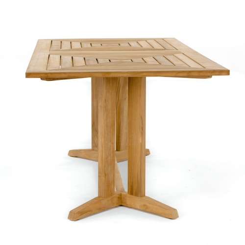 70360 Pyramid teak dining table end view on white background