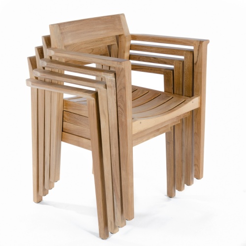 12901 Horizon teak dining Armchair stacked 4 high angled view on white background 