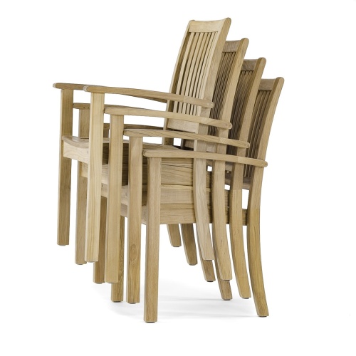 70517 Sussex Pyramid teak dining armchair side view stacked 4 high on white background