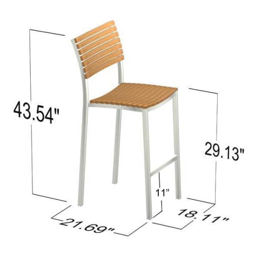 21510 Vogue Teak and Stainless Steel Bar Stool autocad on white background