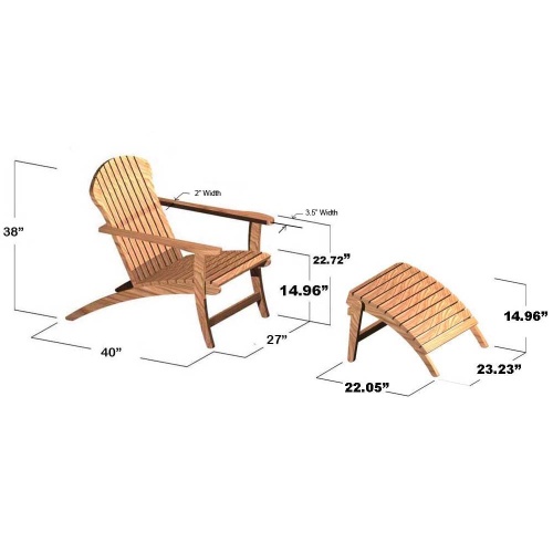 70781 Teak Adirondack Lounge Chair and ottoman footrest autocad aerial view on white background