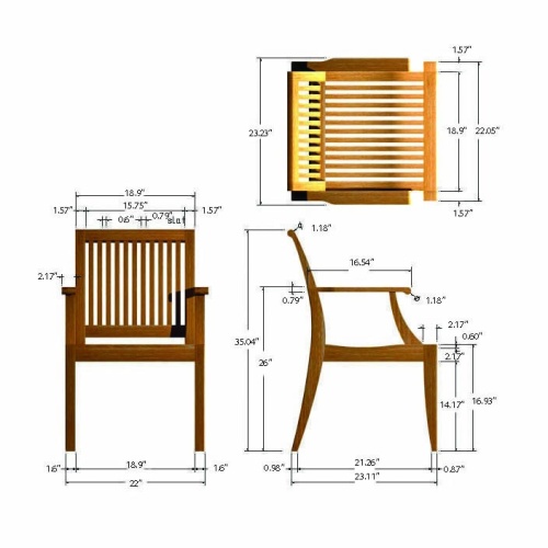 12810 Laguna Teak Dining Armchair showing autocad on white background