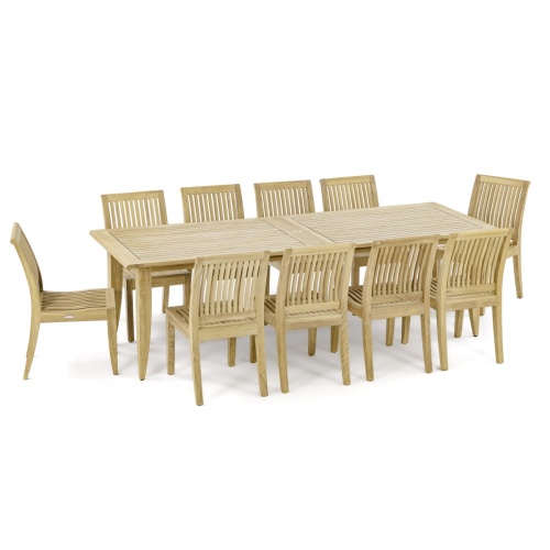 15978 laguna eleven piece teak dining set side view on white background