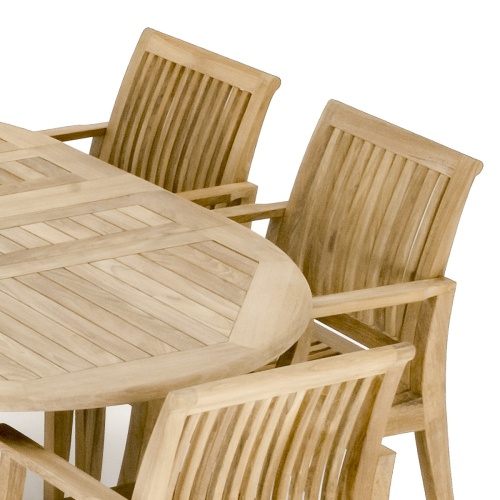 70306 Martinique 7 piece teak oval dining set closeup corner view on white background