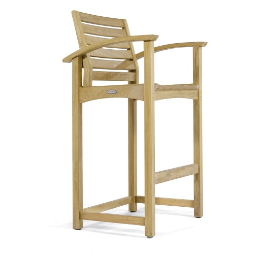 70635 Somerset teak barstool with arm rests side angled low view on white background